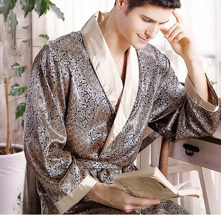 Drune | Golddruck Luxus Satin Bademantel