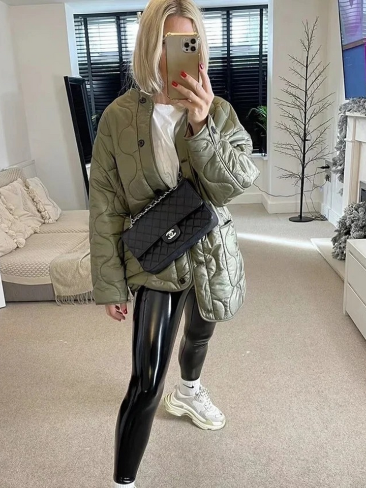Drune | Trendy Olivgrüne Oversized Steppjacke für einen stilvollen Look Ideal für Herbst/Winter