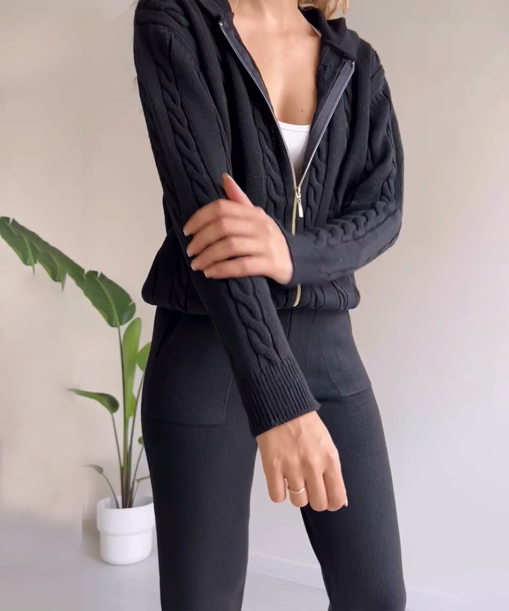 Drune | teilige gestrickte Lounge-Set - trendiger Hoodie und Jogginganzug für Damen