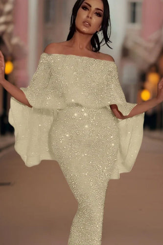 Drune | Off-Shoulder Glitzer Maxi Kleid