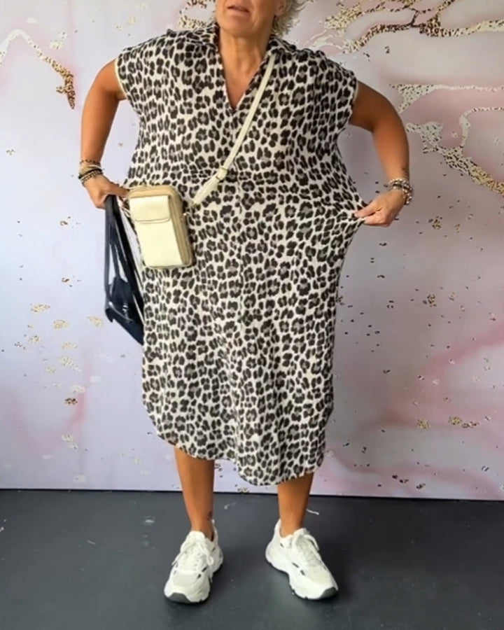 Drune | Entspanntes Kleid mit V-Ausschnitt und Leopardenmuster für Damen