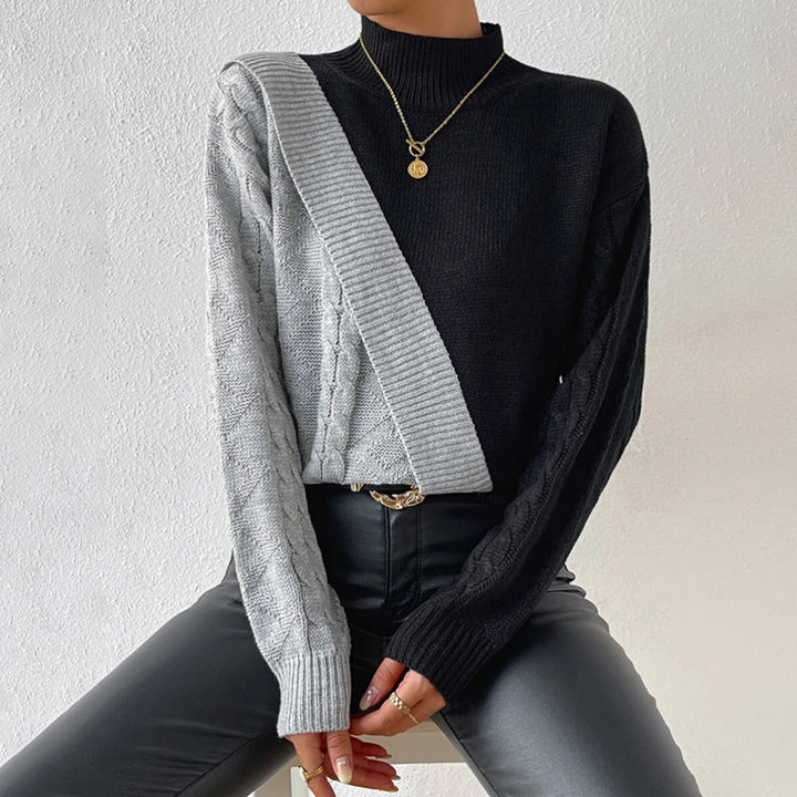 Drune | Pullover - Damen Winter Patchwork Rollkragen Strickpullover