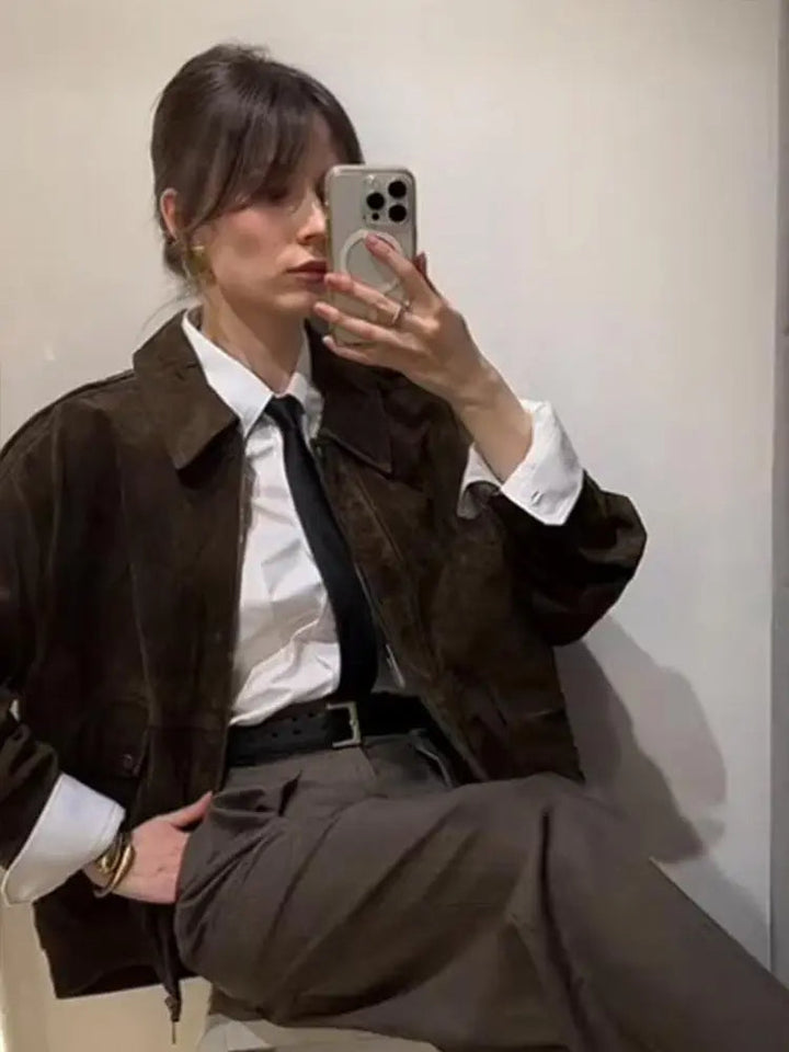 Drune | Wildlederlook Jacke mit Reißverschluss und Reverskragen