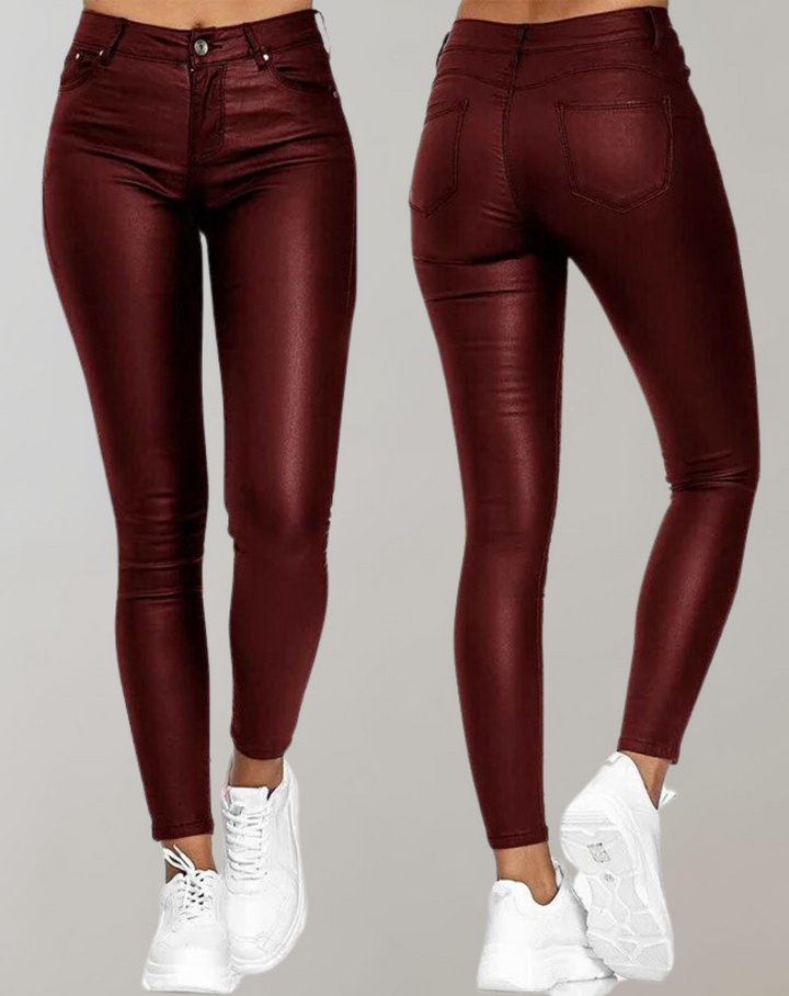 Drune | Damen PU Lederhose Skinny High Waist