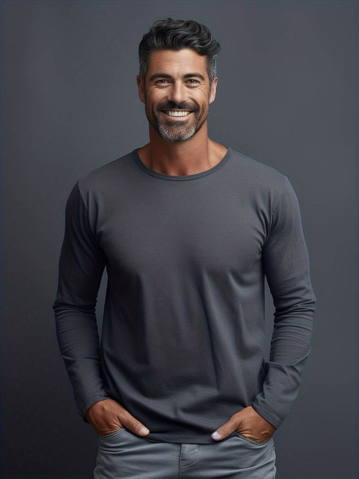 Drune | Herren Langarm T-Shirt Einfaches Design Pullover Für Männer