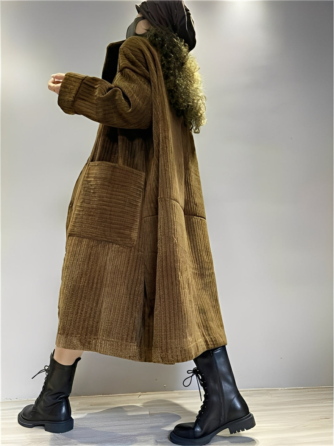 Drune | Lange, bequeme Cordjacke mit Taschen für Damen