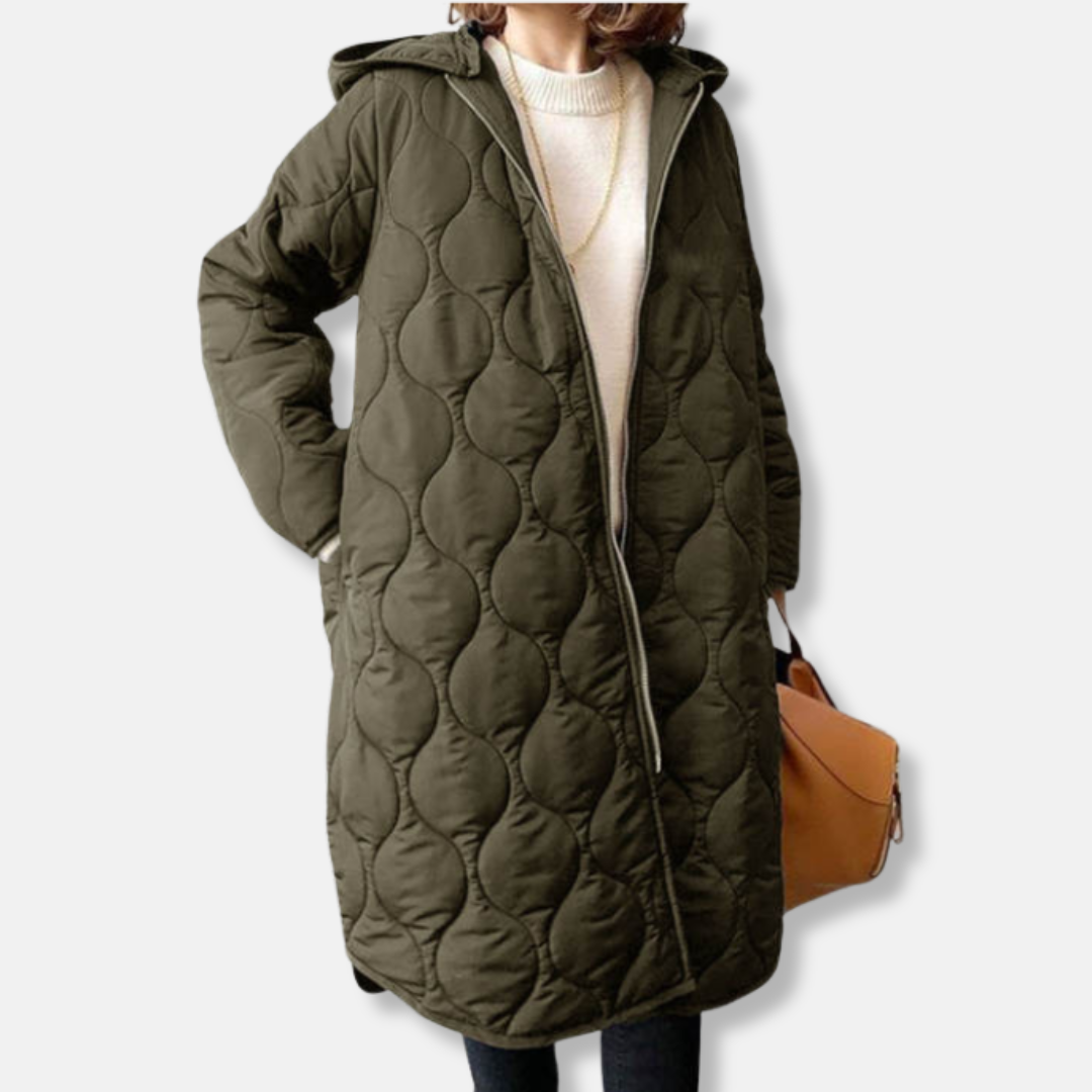 Drune | Jacke - Gequiltetes Langmodell - Oversized Fit - Kapuze und Reißverschluss