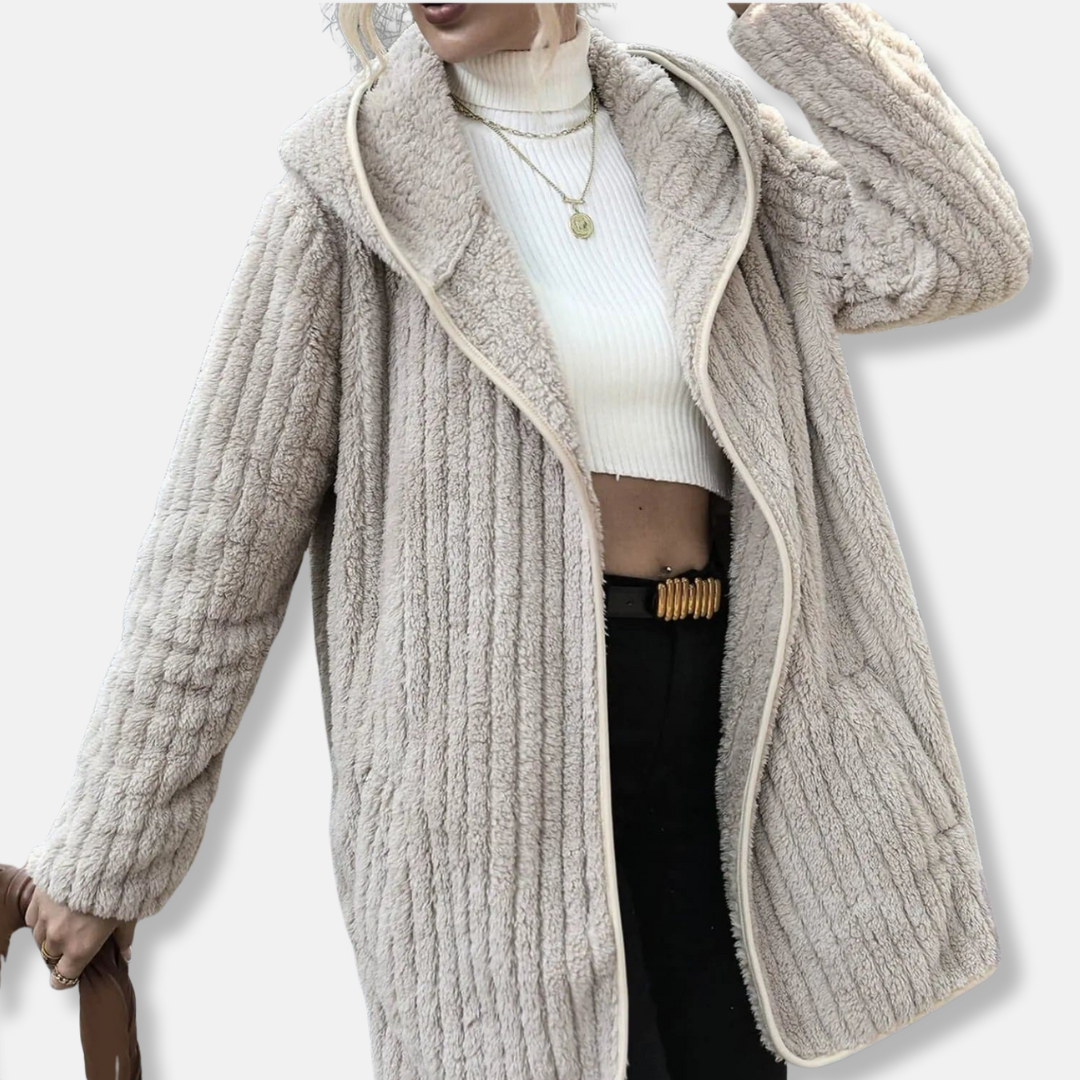 Drune | Fleece Übergroßer Cardigan - Kapuzen-Rippstruktur-Cardigan
