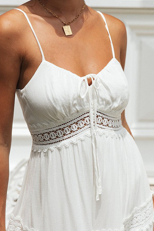 Drune | Making Moves Weiß Spitze Ohne Ärmel Maxi Kleid