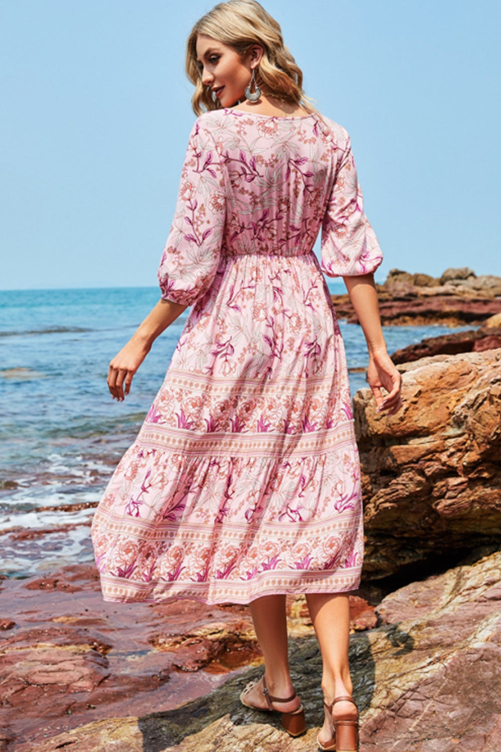 Drune | Hohe Taille V-Ausschnitt Boho Strandkleid