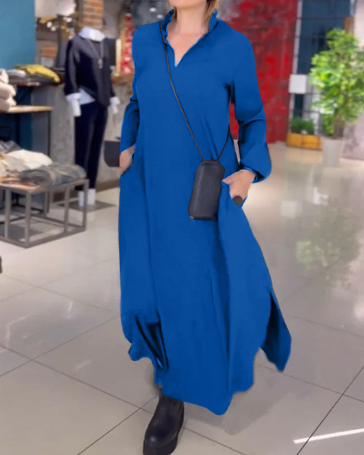 Drune | Langes Kleid mit Seitlichem Schlitzrevers
