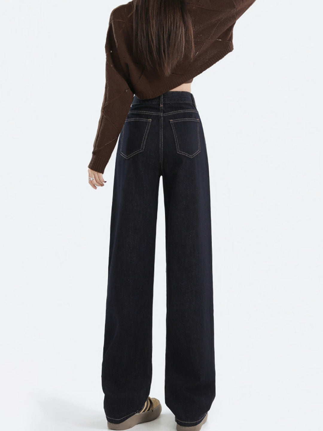Drune | Lockere Dunkle Hohe Taillen Bodenlange Denim Hose