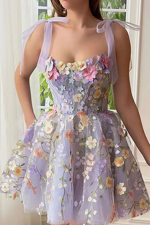 Drune | Proof Of Perfection 3D Blume Bestickt Bindeband Mini Kleid