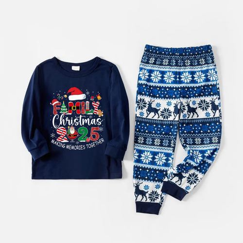 Drune | Freue Blau Weihnachts-Pyjama-Set mit dem Textdruck 