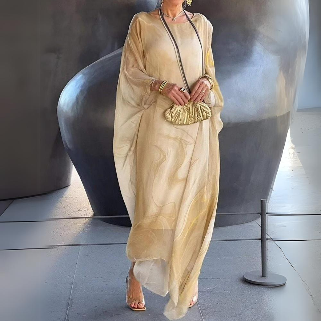 Drune | Kaftan Kleid Fließender Leichter Stoff Eleganter Lockerer Schnitt Breite Ärmel