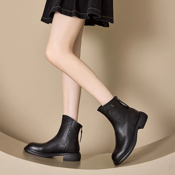 Drune | Damen Stiefel Leder Ankle Boots mit Reißverschluss Hinten und Niedrigem Absatz