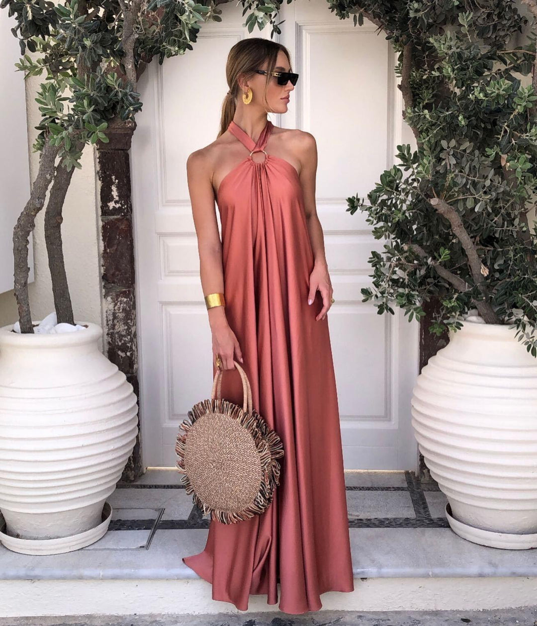 Drune | Satin Halter Neck Maxi Dress für Frauen