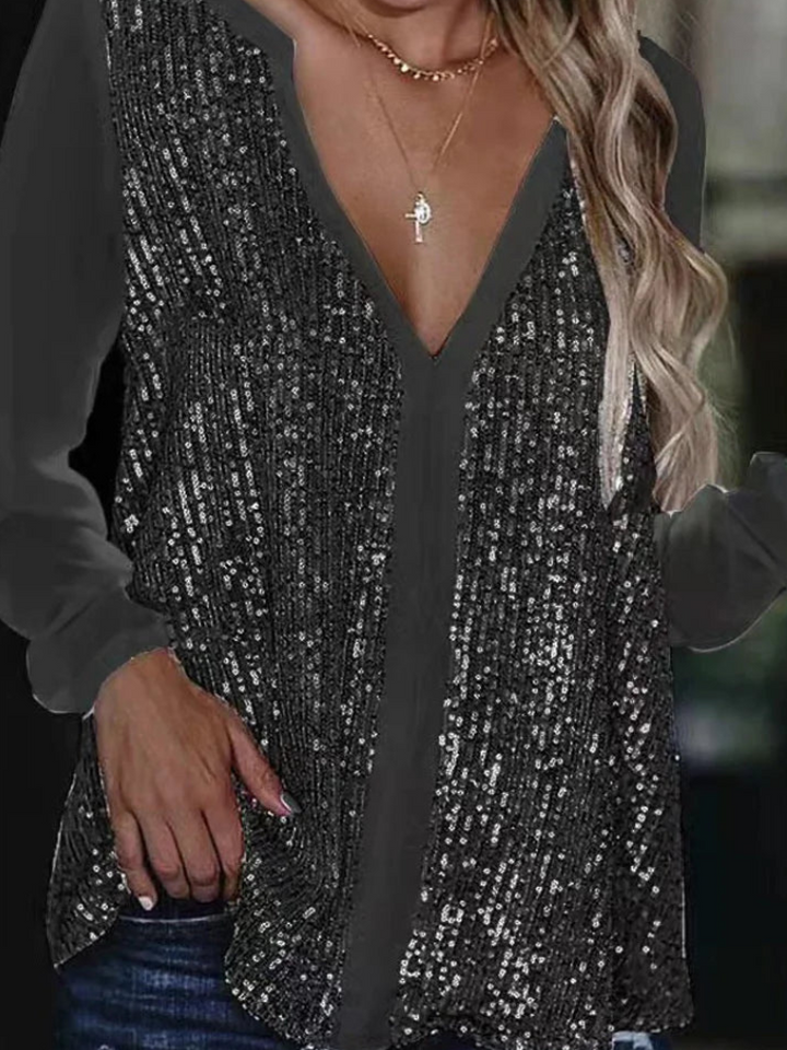 Drune | Locker Fallende Damenbluse Mit V-Ausschnitt Elegantes Top