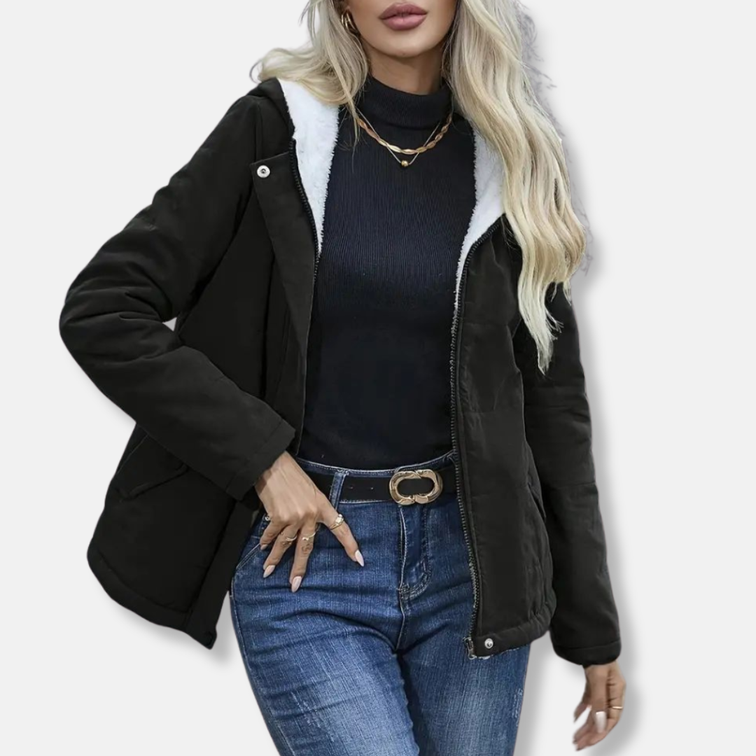 Drune | Damen Kurzjacke – Steppstoff – Fleece gefütterte Kapuze – Lässiger Schnitt – Volle Reißverschluss