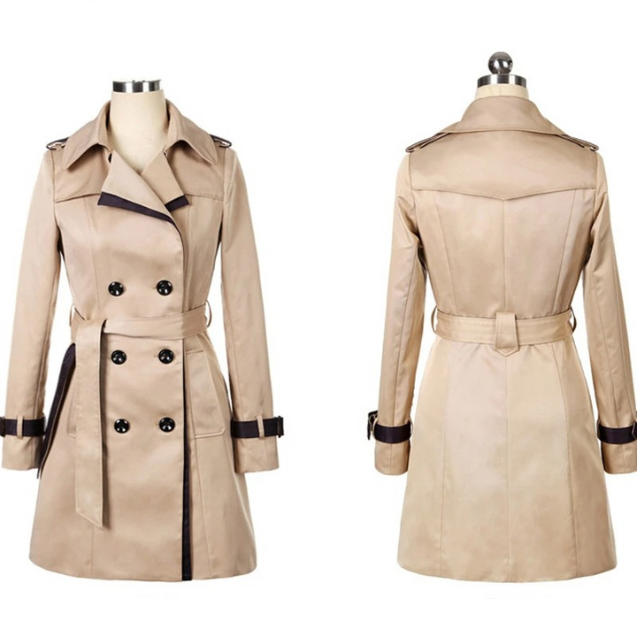 Drune | Eleganter Trenchcoat Damen Doppelreiher, Tailliert, Mittellang