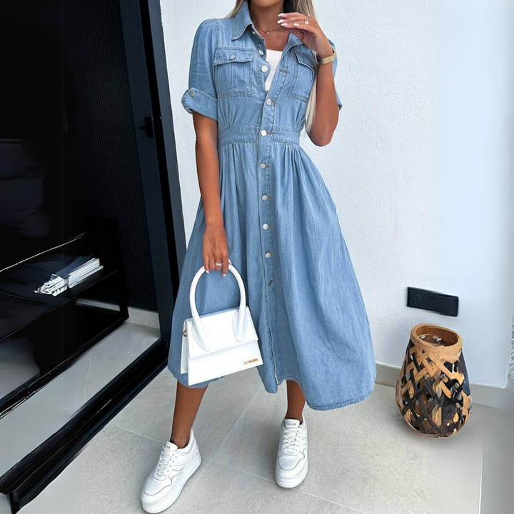Drune | Damen Elegantes Trendy Denim Kleid