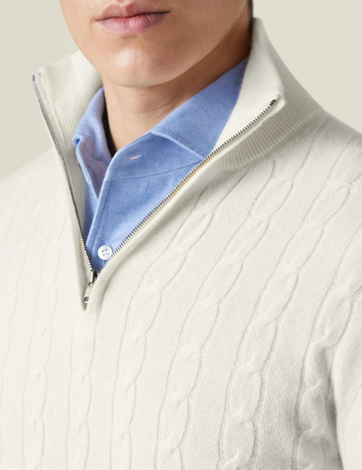 Drune | Zopfmuster Strickpullover mit Reißverschluss - Eleganter Business & Freizeit Pullover