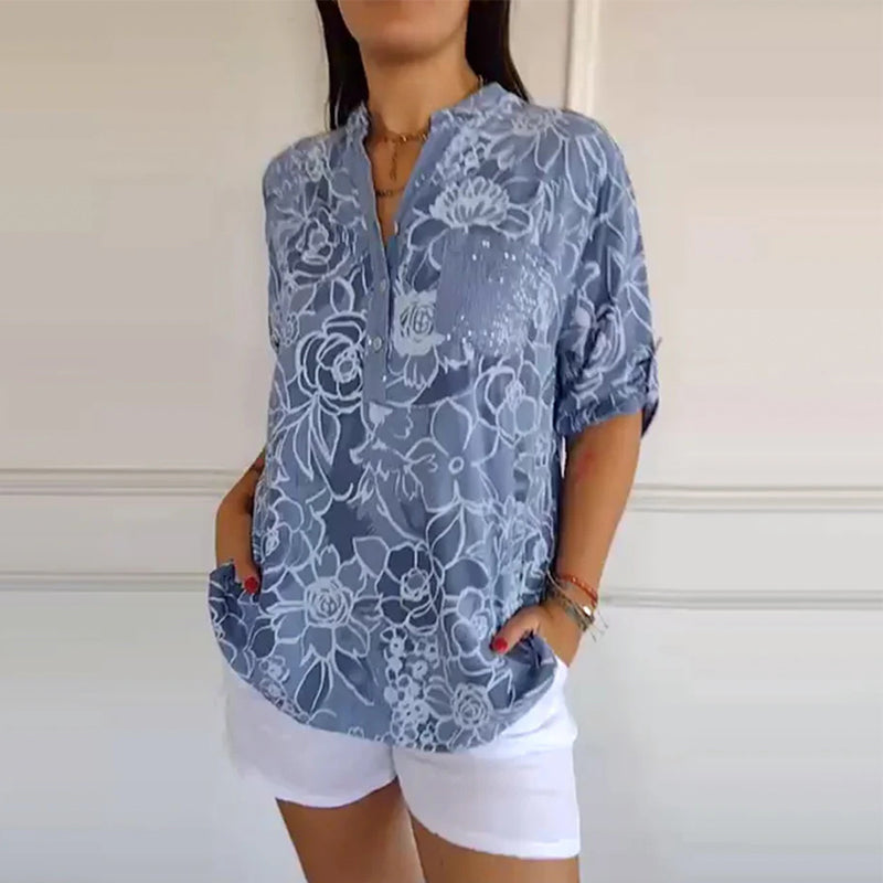 Drune | V-Ausschnitt Button Down Bedruckt