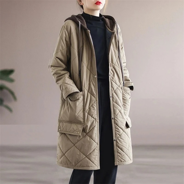 Drune | Modern langer einfarbiger gepolsterter Mantel mit Knöpfen Ideal für Herbst/Winter