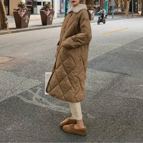 Drune | Stylische Übergroße Steppjacke mit Pelzkragen und Knöpfen Ideal für Herbst/Winter