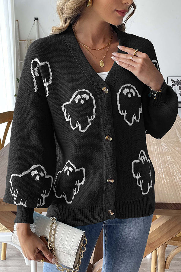 Drune | Halloween-Geist Strickpullover mit Knöpfen