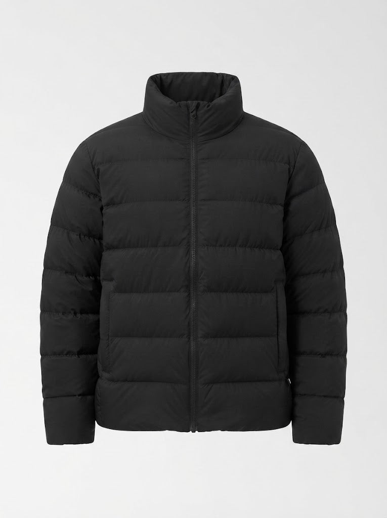 Damen ultraleichte kapuzenlose oversized Pufferjacke mit hohem Stehkragen, leiser Außenschicht und thermisch isolierender Füllung