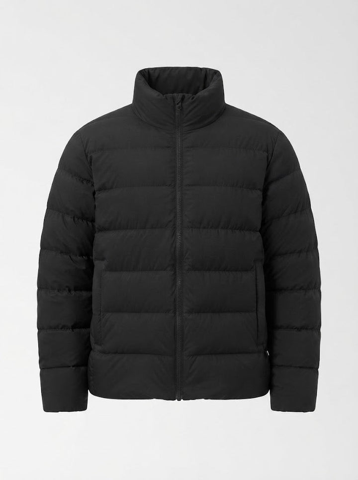 Damen ultraleichte kapuzenlose oversized Pufferjacke mit hohem Stehkragen, leiser Außenschicht und thermisch isolierender Füllung