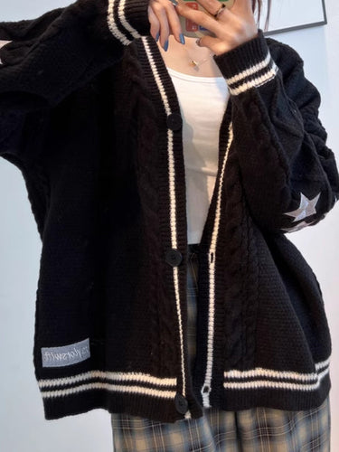 Drune | oversized kabelgestrickte Jacke mit Sternstickerei