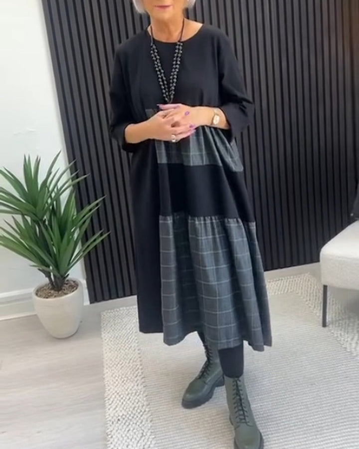 Drune | Kleid mit Kariertem Patchwork und Tasche