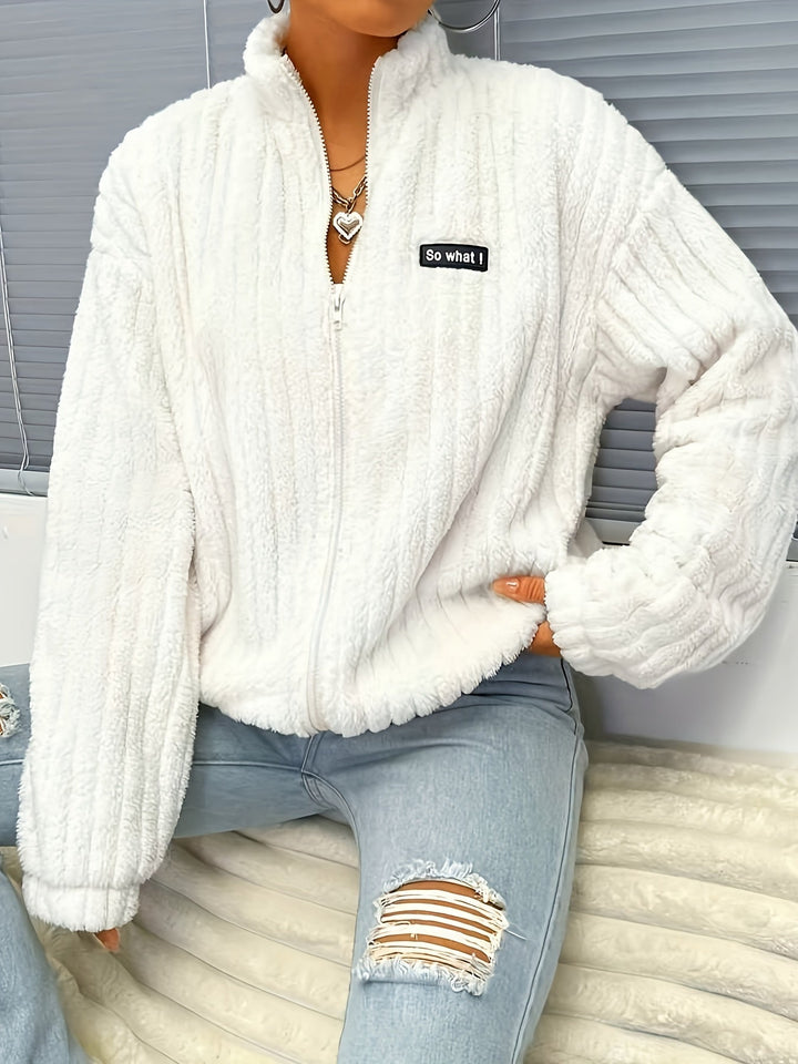Drune | Plüsch Zip-up Jacke mit Text-patch Polyester Weich und Warm