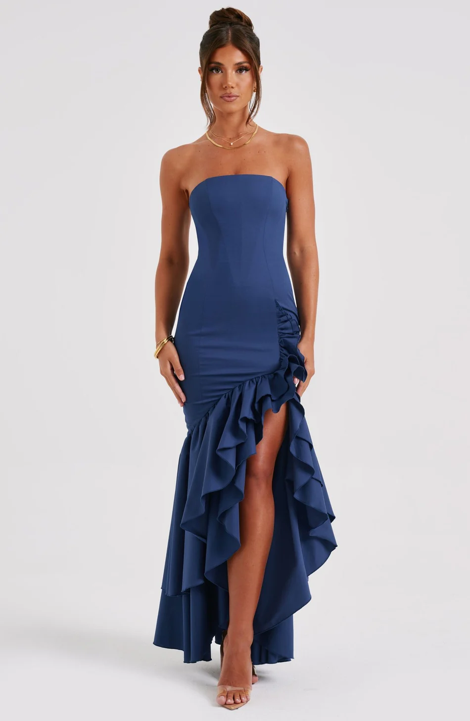 Rüschen Hochgeschlitztes Kleid