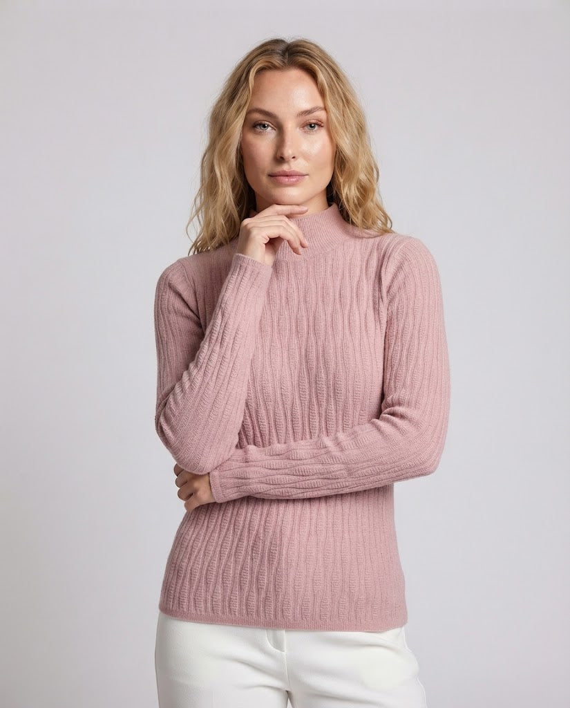 Damen Feinstrick-Mockneck-Pullover mit feiner Struktur und körperumspielender Silhouette Drune