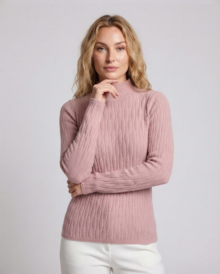 Damen Feinstrick-Mockneck-Pullover mit feiner Struktur und körperumspielender Silhouette Drune