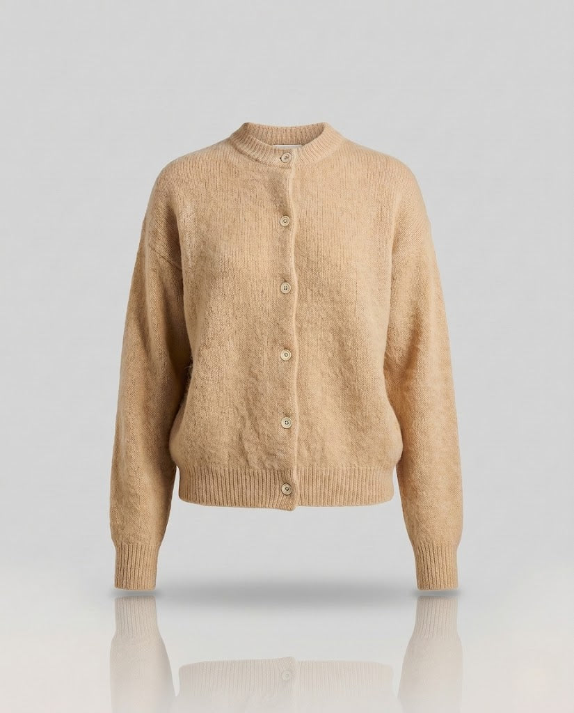Damen Flauschiger Mohair‑Blend Kurzcardigan mit Oversize-Ärmeln und Knopfverschluss Drune