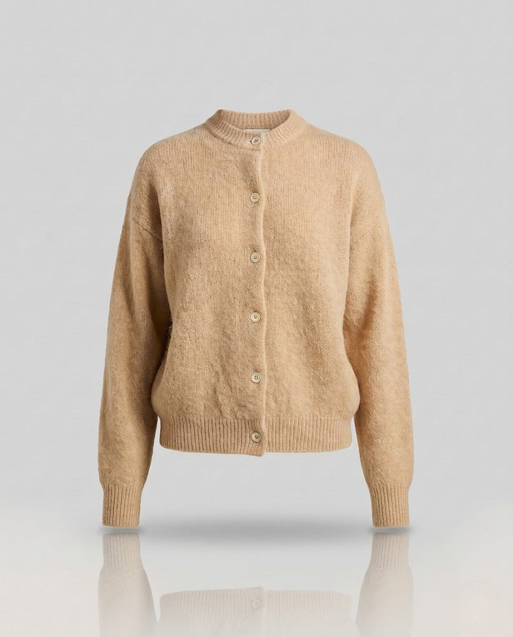 Damen Flauschiger Mohair‑Blend Kurzcardigan mit Oversize-Ärmeln und Knopfverschluss Drune