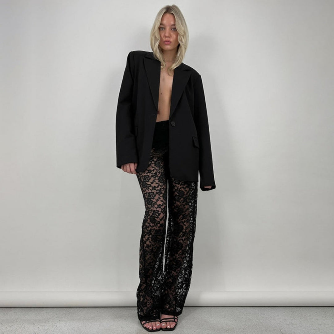 Drune | Spitze Perspektive hohe Taille Spleißen lange gerade Hose