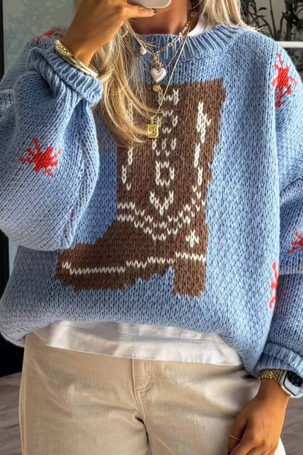Drune | Weihnachtsstrickstiefel Rundhals Langarmpullover