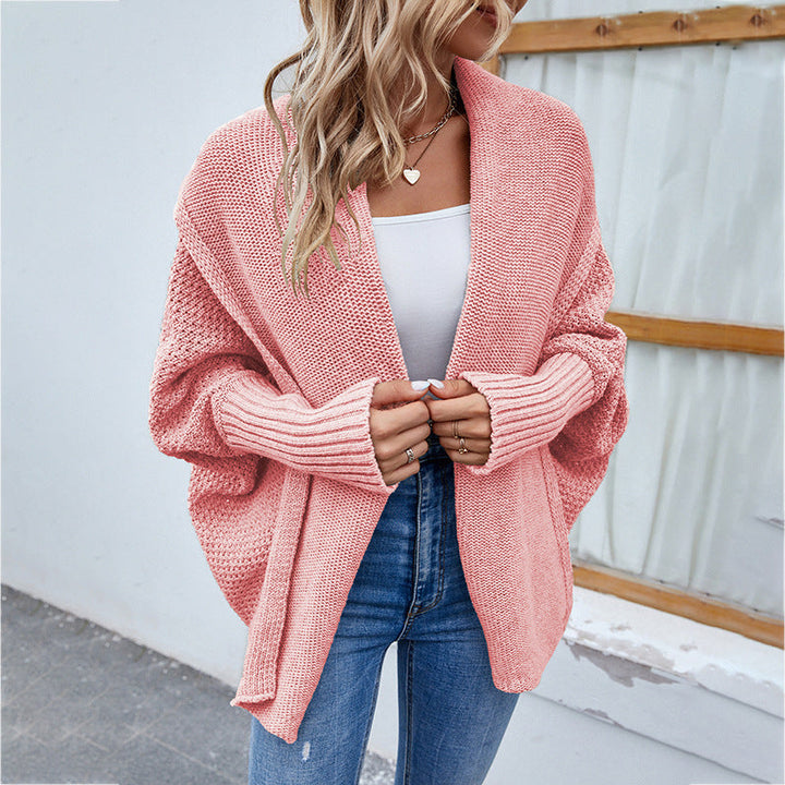 Drune | gestrickte Damenjacke - lockere Passform mit großem Kragen und Fledermausärmeln