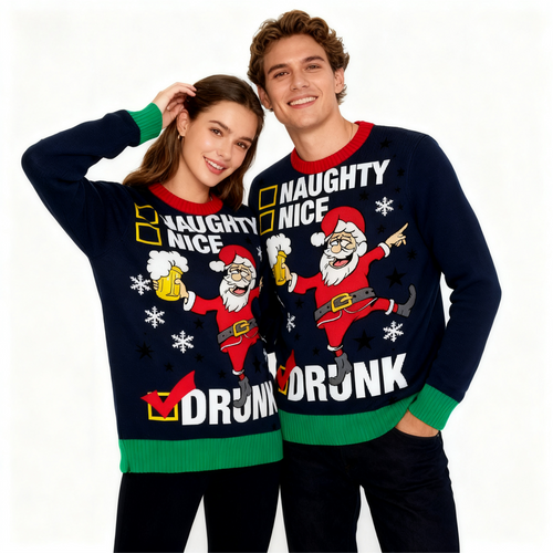 Drune | Festlich & Furchtlos: Verrückter Weihnachtsmann Print Weihnachtspullover