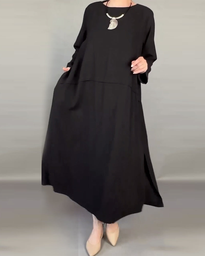 Drune | Plus Size Kleid mit Knöpfen in Unifarbe