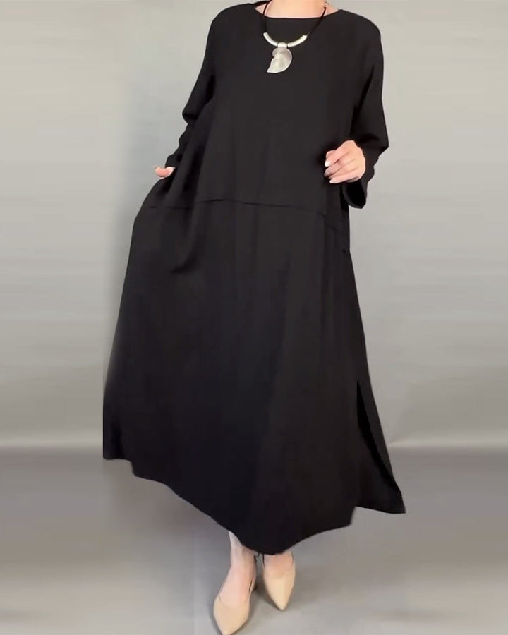Drune | Plus Size Kleid mit Knöpfen in Unifarbe