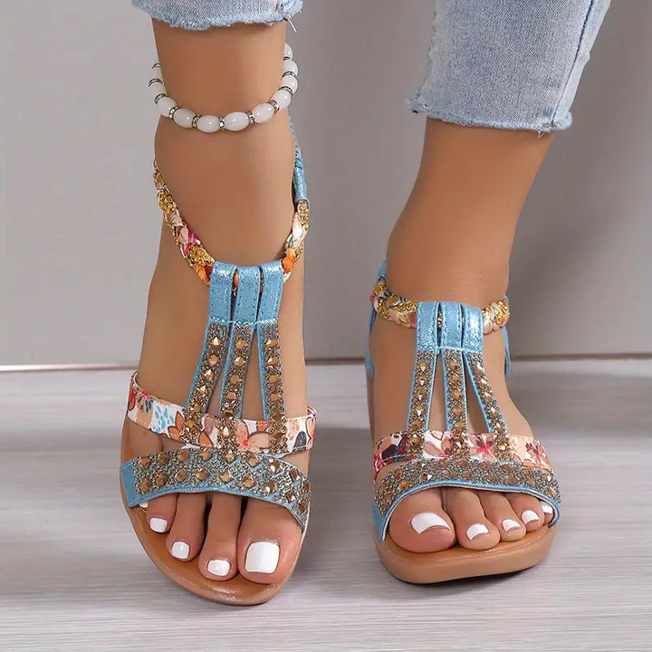 Drune | Boho Glam Geflochtene Sandalen mit Keilabsatz und Strohsträngen