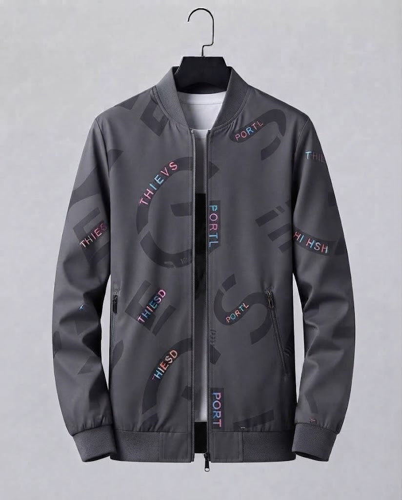 Herrenmode Bomberjacke mit bunten Schriftzügen Drune