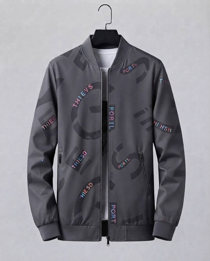 Herrenmode Bomberjacke mit bunten Schriftzügen Drune