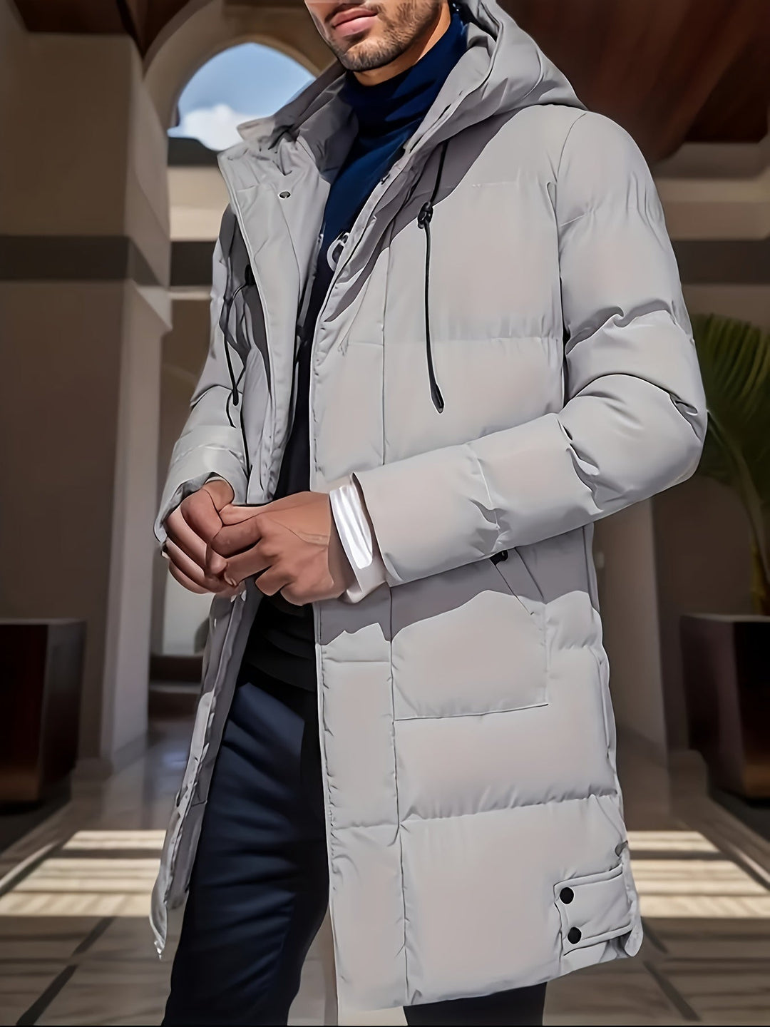 Drune | Winterjacke mit Kapuze - Warme, gefütterte Steppjacke mit Reißverschluss und Taschen